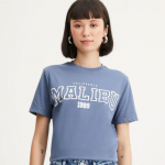 Camiseta Em Meia Malha Com Manga Curta E Lettering Malibu 1989 Azul